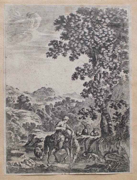 (Nach ?) Stefano della Bella - Hirtenjunge auf einem Pferd am Bach - o.J. - Radierung