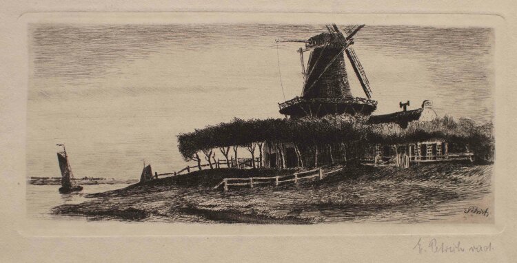 Ernst Petrich - Landschaft mit Windmühle - o.J. - Radierung