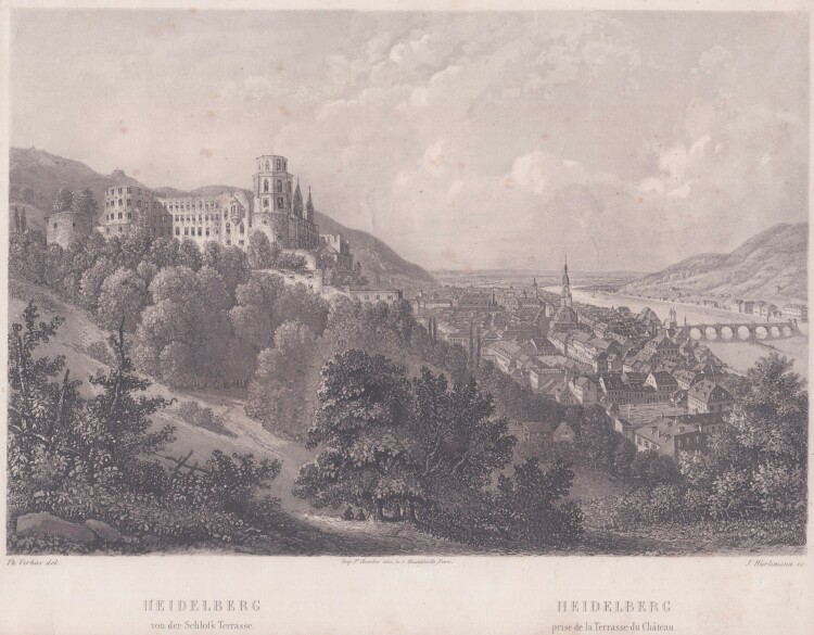 Johann Hürlimann - Heidelberg von der Schloss Terrasse - um 1830 - Aquatinta