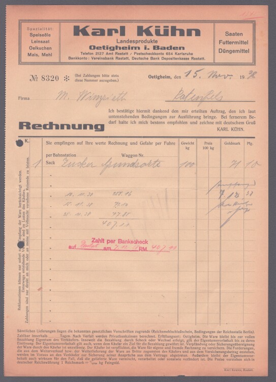 Karl Kühn - Rechnung - 15.11.1938