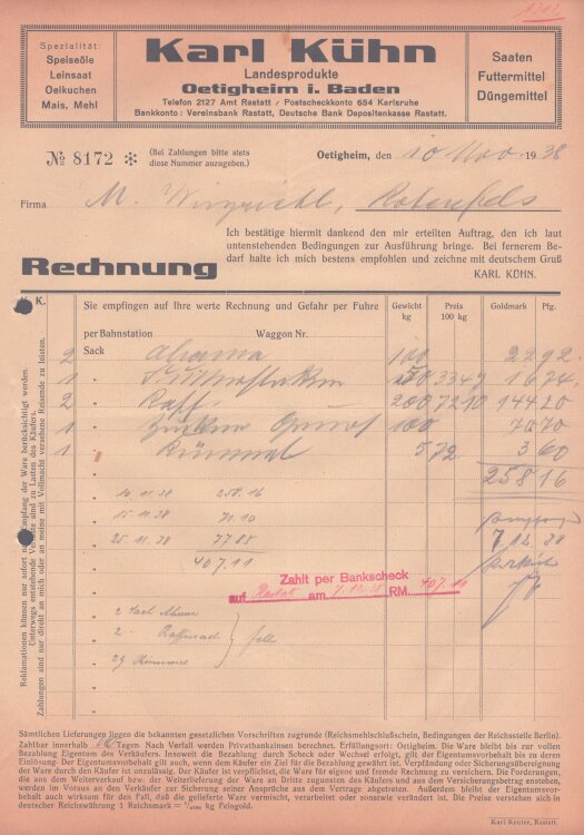 Karl Kühn - Rechnung - 10.11.1938