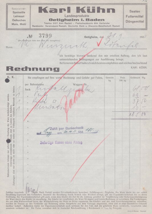 Karl Kühn - Rechnung - 28.09.1936