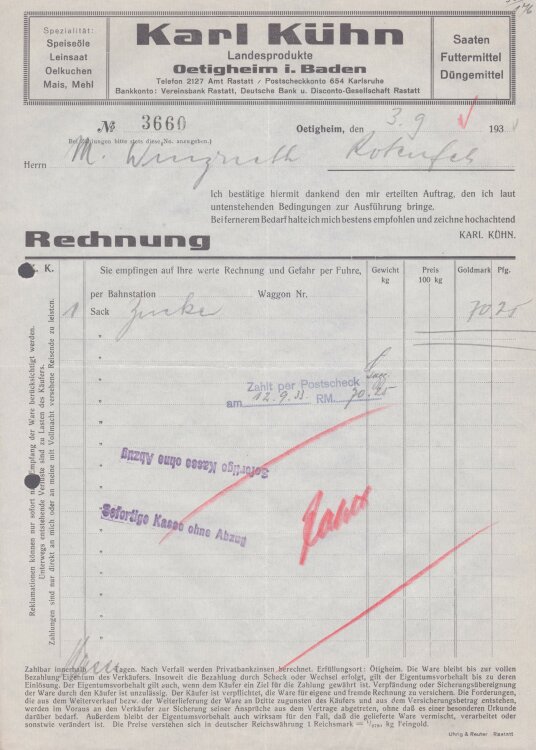 Karl Kühn - Rechnung - 03.09.1935