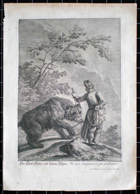 Johann Elias Ridinger - Ein Tanz Bär mit seinen Anführer - 18. Jahrhundert - Radierung