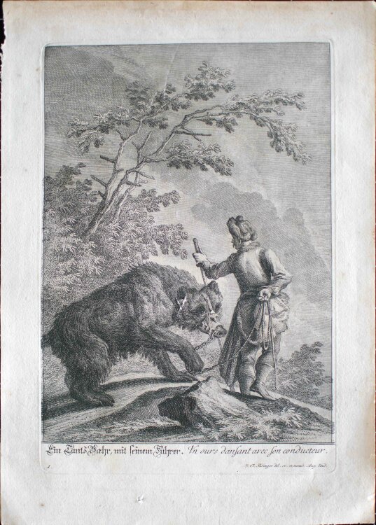 Johann Elias Ridinger - Ein Tanz Bär mit seinen Anführer - 18. Jahrhundert - Radierung