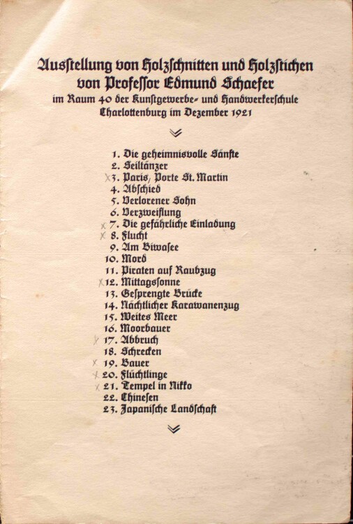 Edmund Schaefer - Flüchtlinge, Austellungsblatt - 1921 - Holzschnitt