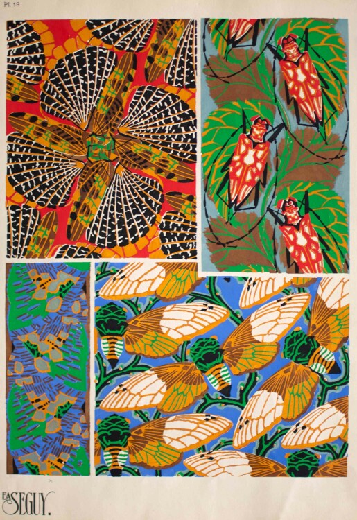 Émile-Allain Séguy - Insectes, Nachtfalter, Schmetterlinge und Harlekin-Käfer - 1929 - Lithografie, Pochoir