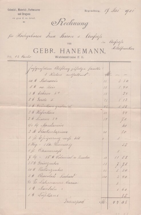 Gebrüder Hanemann Drogerie - Rechnung - 17.05.1901