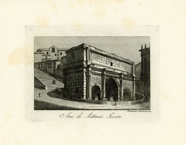 Tommaso Cuccioni - Septimius-Severus-Bogen Triumphbogen Tommaso Cuccioni Forum Romanum  Stahlstich - um 1830 - Kupferstich