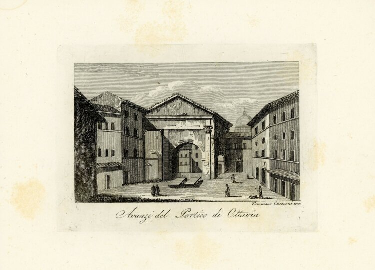 Tommaso Cuccioni - Portikus der Octavia Quadriportikus Tommaso Cuccioni Rom Italien Stahlstich - um 1830 - Kupferstich