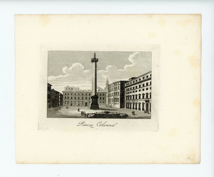 Tommaso Cuccioni - Piazza Colonna Mark-Aurel-Säule Säulenplatz Rom Italien Stahlstich - um 1830 - Kupferstich
