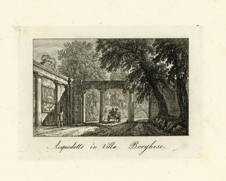 Pietro Parboni - Aquädukt Villa Borghese Parkanlage Rom Italien Stahlstich - um 1830 - Kupferstich