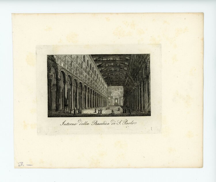 Tommaso Cuccioni - Sankt Paul vor den Mauern Papstbasilika Innenansicht Rom Stahlstich - um 1830 - Kupferstich