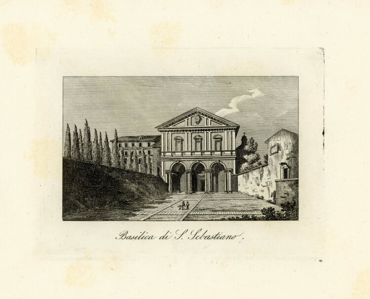 Tommaso Cuccioni - Basilika San Sebastiano Pilgerkirche Pfarrkirche Rom Italien Stahlstich - um 1830 - Kupferstich