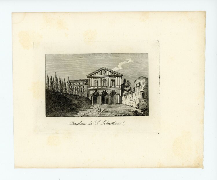 Tommaso Cuccioni - Basilika San Sebastiano Pilgerkirche Pfarrkirche Rom Italien Stahlstich - um 1830 - Kupferstich