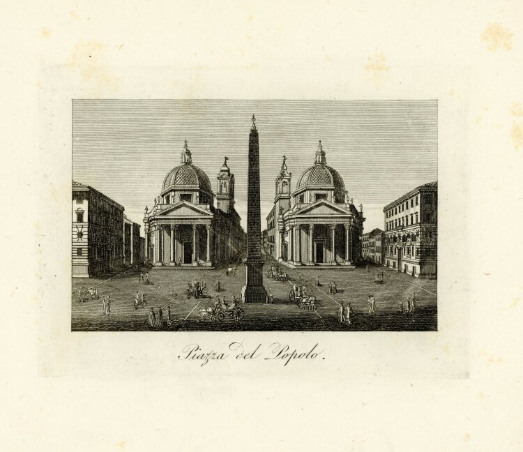 Tommaso Cuccioni - Piazza del Popolo Platz flaminischer Obelisk Rom Italien Stahlstich - um 1830 - Kupferstich