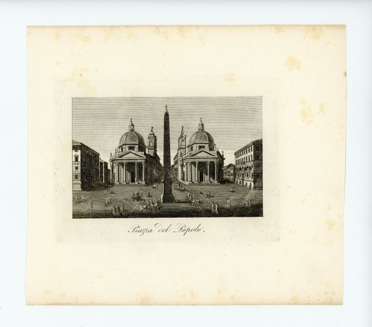 Tommaso Cuccioni - Piazza del Popolo Platz flaminischer Obelisk Rom Italien Stahlstich - um 1830 - Kupferstich