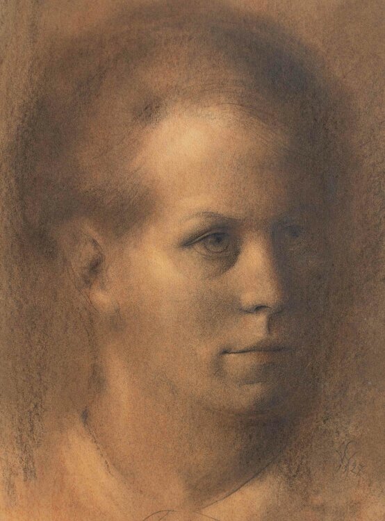 Willi Schmid - Frauenporträt Ruth Siller - 1927 - Bleistift, Pastell