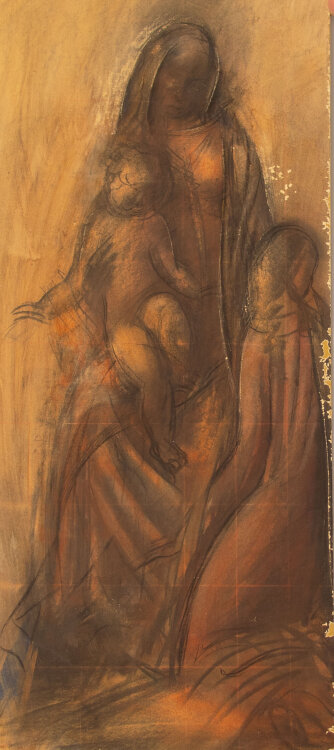 Willi Schmid - Madonna mit Kind und Betende - o.J. - Bleistift, Pastel, Rötel