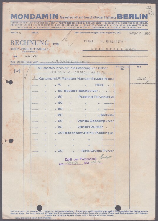 Mondmin GmbH - Rechnung - 12.03.1930