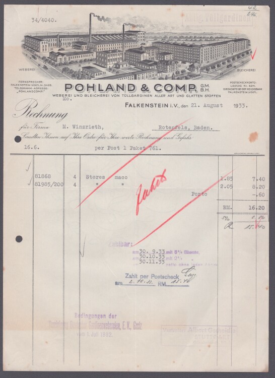 Pohland & Companie GmbH - Rechnung - 21.08.1933