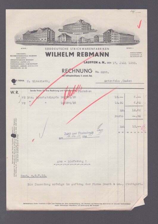 J. Rothweiler Nachfolger Papiergroßhandlung - Rechnung - 17.07.1933