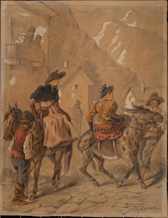 Signiert U. Ferrari - Eselreiten - 19. Jahrhundert - Zeichnung
