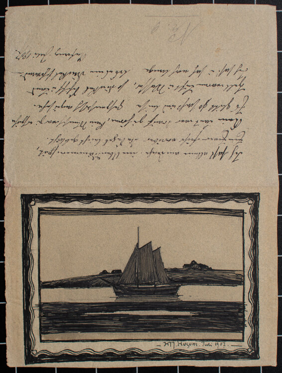 unbekannt - Segelboot vor Husum - 1907 - Tusche