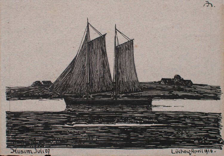 unbekannt - Segelboot vor Husum - 1907 - Tusche