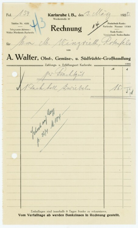 Rothenfels in Baden  - Rechnung  - 03.03.1928