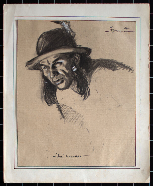 Walter G. Ratterman - Männerbildnis Native American, Longtree - Anfang 1900 - Kohle Zeichnung
