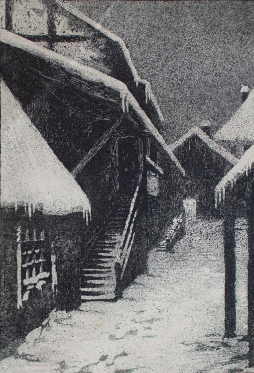 unbekannt - Winterliches Dorfbild - Anfang 1900 - Lithografie