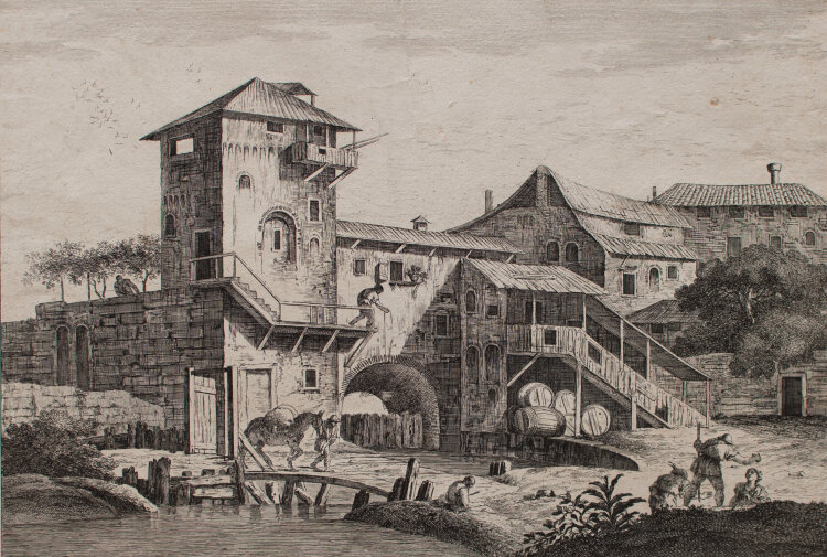 Giuliano Giampiccoli - Ansicht eines Dorfes / Gebäudes - o.J. - Radierung
