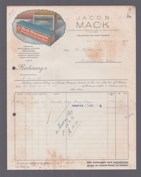 Jacob Mack - Rechnung - 22.02.1929