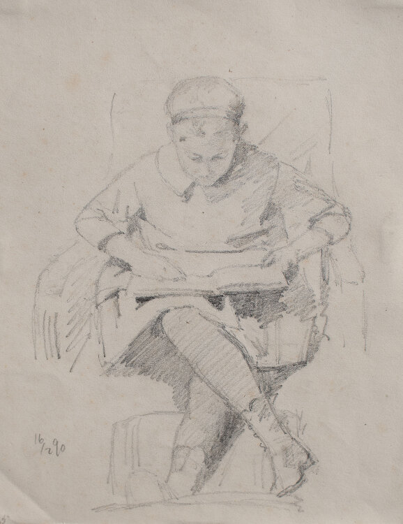 unbekannt - Lesendes Mädchen - 1890 - Bleistift