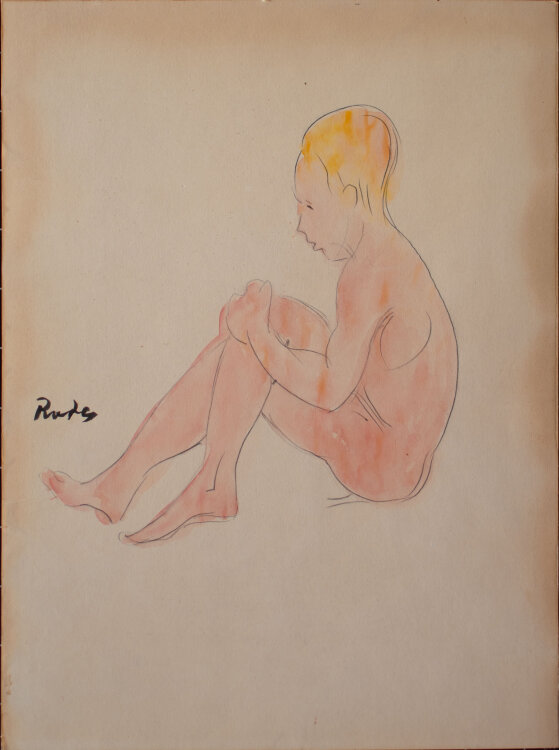 Olaf Rude - Sitzende nackte junger Erwachsener - Anfang 1900 - Aquarell, Bleistfit