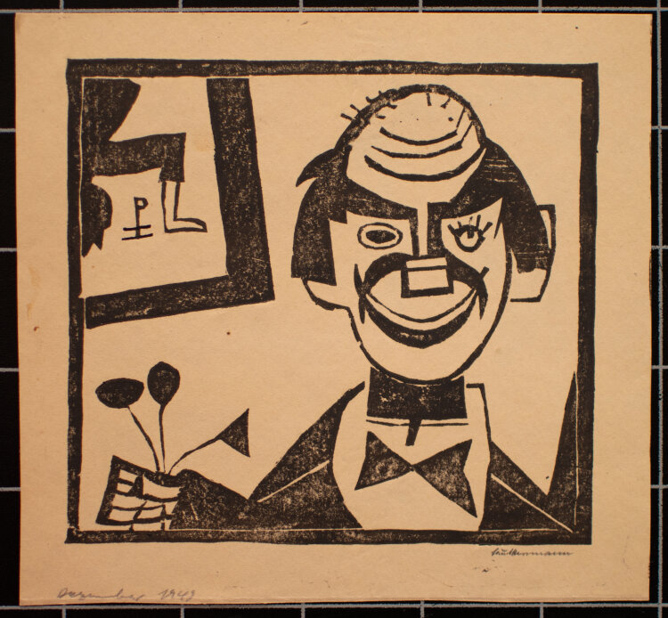 Paul Herrmann - Clown mit Blumen - 1949 - Linolschnitt