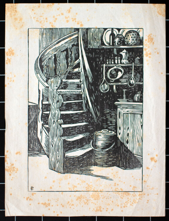 Erna Ferber - Küchentreppe - 1908 - Holzschnitt