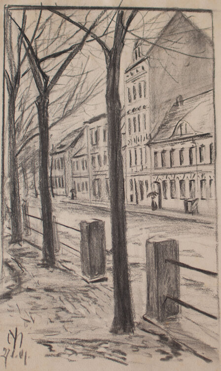 Monogrammist M.T." - Straßenansicht - 1901 - Kohlezeichnung"