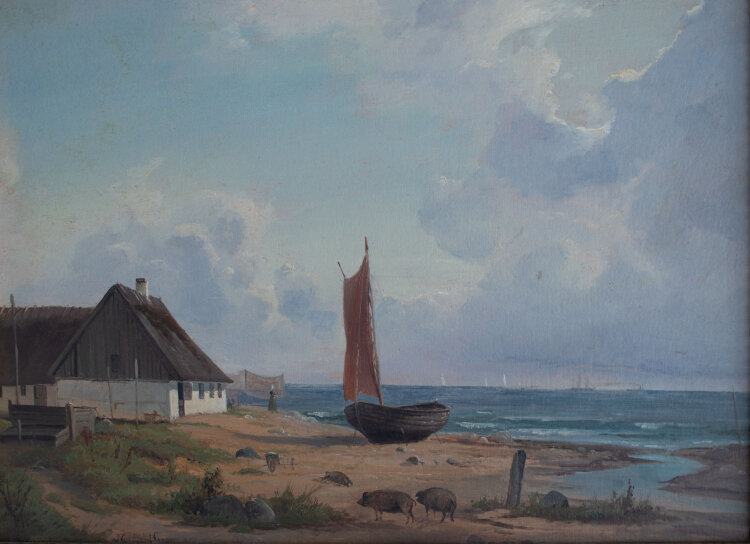 Nordahl Grove - Dänische Küstenlandschaft mit Schweinen - 1848 - Öl