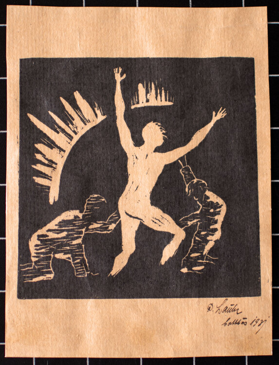 Signiert D. Lauter - Drei Figuren - 1937 - Holzschnitt