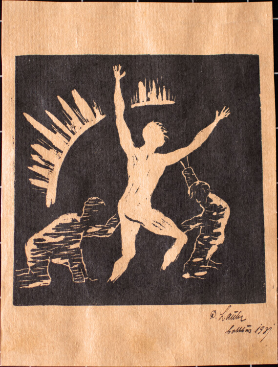 Signiert D. Lauter - Drei Figuren - 1937 - Holzschnitt