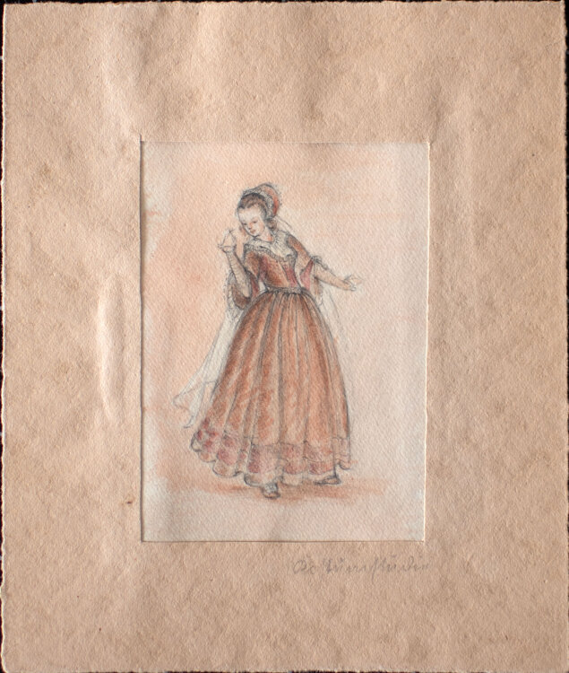 unbekannt - Frau im Barockkleid - 19/20. Jahrhundert - aquarellierte Zeichnung