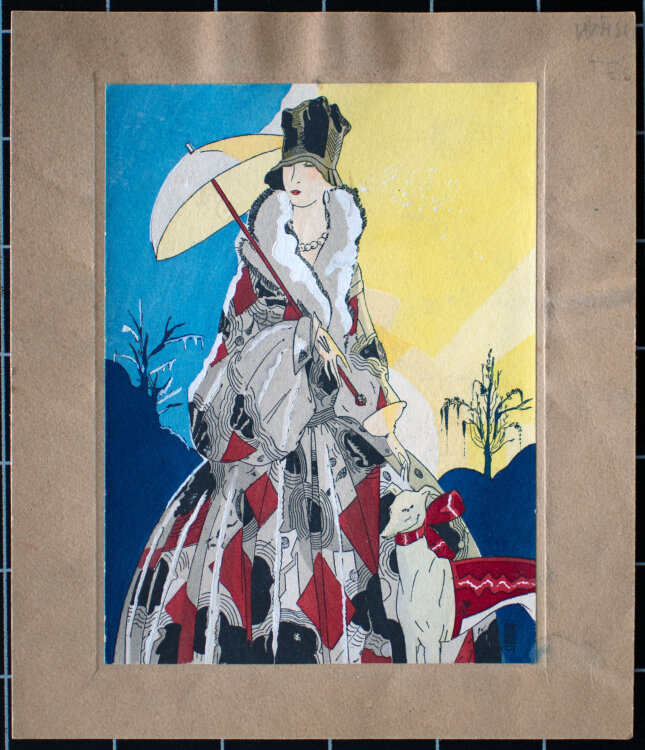 unbekannt - Dame mit Hund, Winter und Sommer - 1917 - Aquarell
