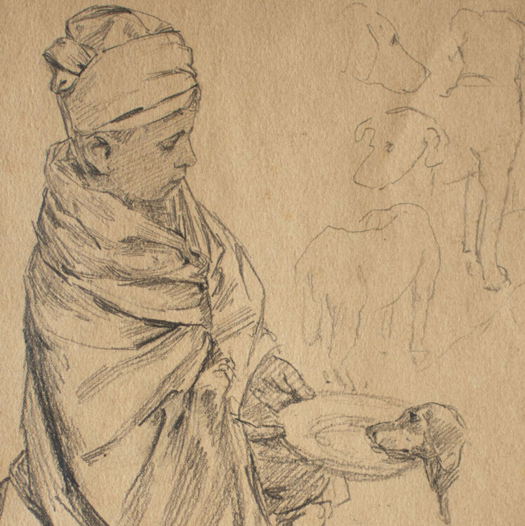 Walter Heyland - Studie zum Knabe mit Hund - um 1900 - Zeichnung