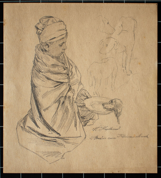 Walter Heyland - Studie zum Knabe mit Hund - um 1900 - Zeichnung
