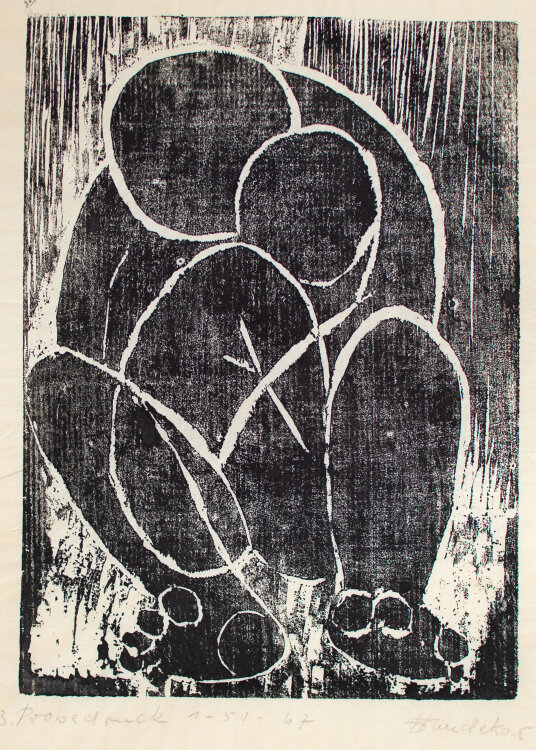 Unleserlich signiert - Mutter und Kind - 1967 - Holzschnitt