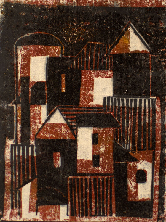 Hans Pistorius - Abstrahierte Häuser - um 1950 - Farbholzschnitt