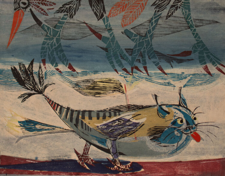 Paul René Gauguin - Vogelkatze - o.J. - Farbholzschnitt