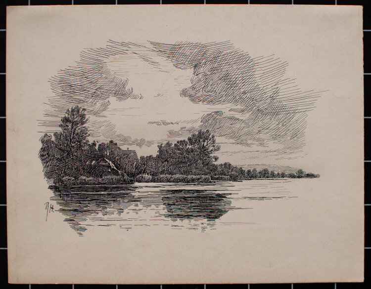 Robert Heinrich - Landschaft mit See - o.J. - Tusche